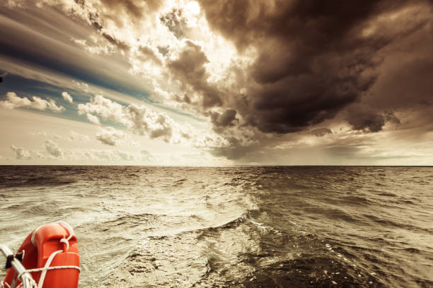 Beautiful seascape evening Baltic sea sunset horizon and cloudy sky. Tranquil landscape scene.