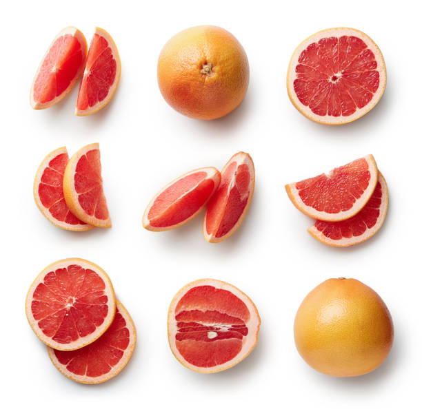 白い背景に分離された新鮮なグレープ フルーツ - citrus fruit portion grapefruit fruit ストックフォトと画像