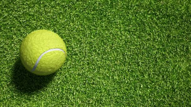 Tennis ball on fake grass texture background.Put your logo.3d rendering.Ready for your design. Tennis ball on fake grass texture background.Put your logo.3d rendering.Ready for your design. wimbledon stock pictures, royalty-free photos & images