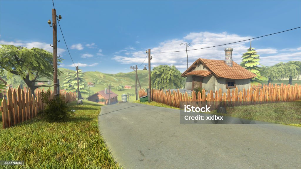 Village Farm Landscape Road Cartoonlow Poly 3d Rendering Stock Photo -  Download Image Now - iStock