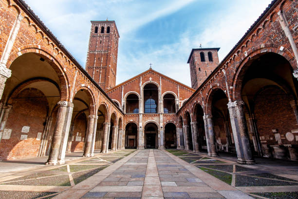 the basilica of sant'ambrogio, milan - basilica imagens e fotografias de stock