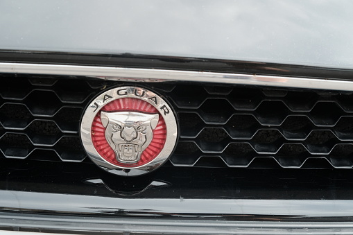 Berlin, Germany - August 2, 2017: Jaguar emblem. Jaguar is the luxury vehicle brand of Jaguar Land Rover, a British multinational car manufacturer with its headquarters in Whitley, Coventry, England