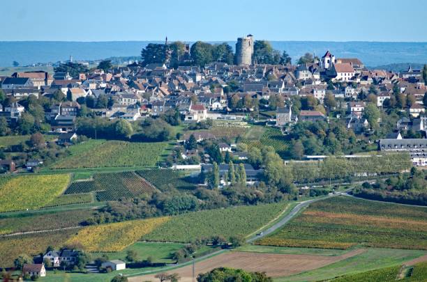 francuskie miasto wznosi się na szczycie wzgórza - cher france village centre zdjęcia i obrazy z banku zdjęć
