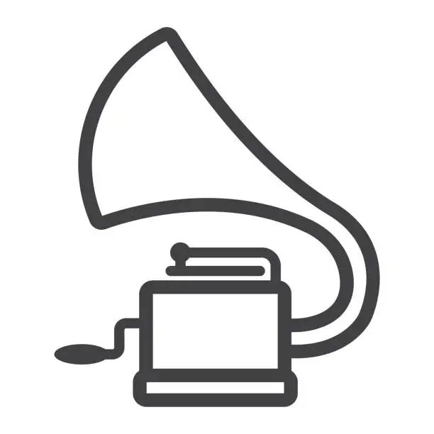 Vector illustration of Gramophone line icon, music and instrument, phonograph sign vector graphics, a linear pattern on a white background, eps 10.