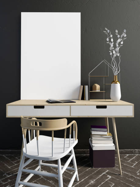 istock Modern Scandinavian style interior, a place for study.3D illustration. poster mock up 867804130