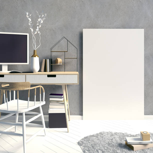 istock Modern Scandinavian style interior, a place for study.3D illustration. poster mock up 867804138