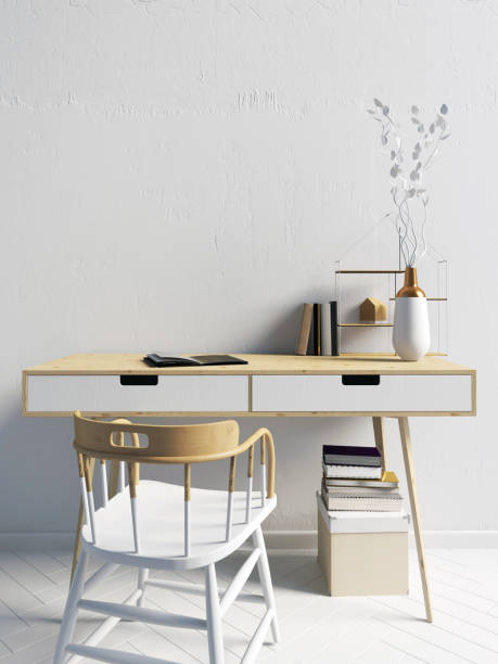 istock Modern Scandinavian style interior, a place for study.3D illustration. wall mock up 867804154