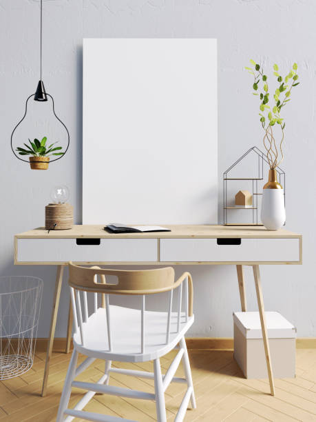 istock Modern Scandinavian style interior, a place for study.3D illustration. poster mock up 867804156