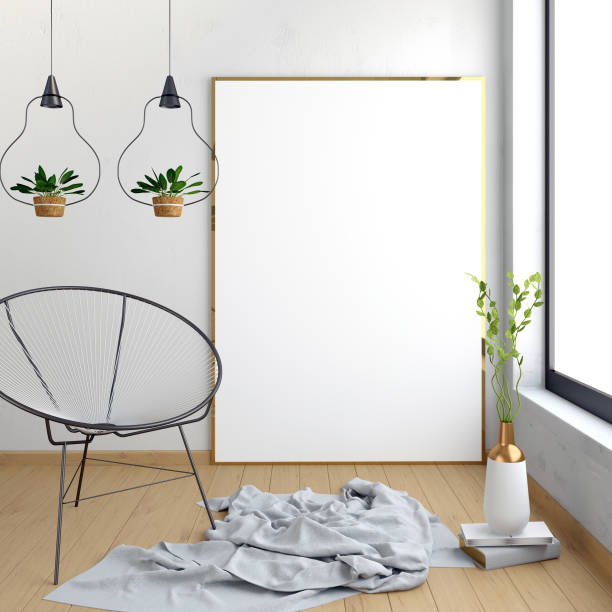 istock Modern interior with poster and chair. poster mock up. 3d illustration. 867804158