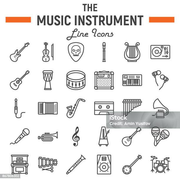 Music Instruments Line Icon Set Audio Symbols Collection Musical Tools Vector Sketches Icon Illustrations Signs Linear Pictograms Package Isolated On White Background Eps 10 Stock Illustration - Download Image Now