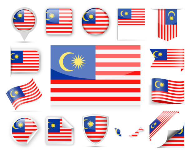 말레이시아 국기 벡터 세트 - 말레이시아 국기 stock illustrations