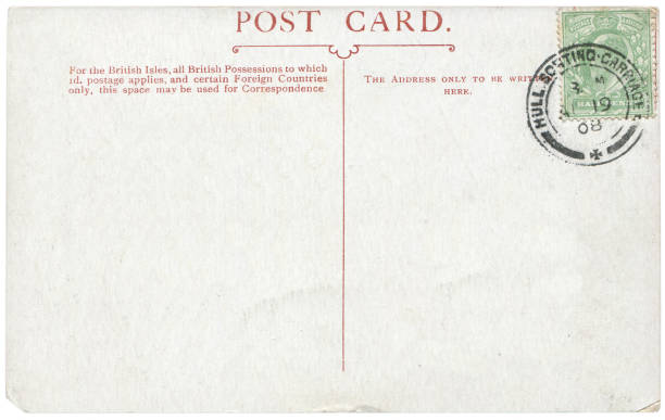 istock vintage postcard with postmarks and blank content sent from Hull, Britain in 1908, a very good background for any usage of the British historic postcard communications. 867836064