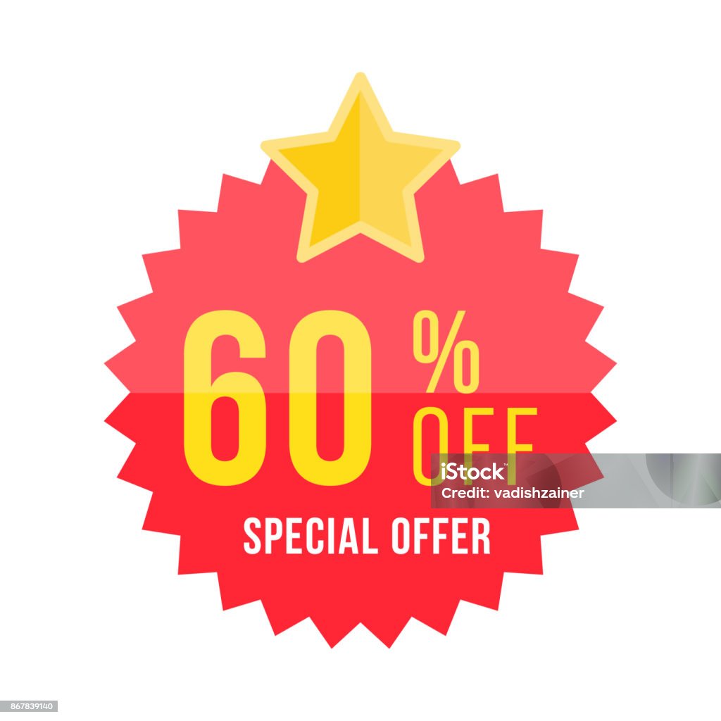 Red sticker and star with 60 discount. Template of the emblem with special offer flat vector eps 10 Red sticker and star with 60 discount. Template of the emblem with special offer flat vector eps 10. Art stock vector