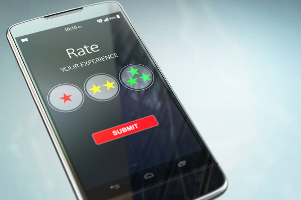 istock Smartphone or mobile phone with text rate your experience on the screen.  Online feedback rating and review concept. 867842020