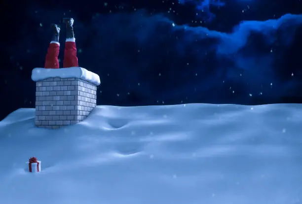 Photo of Santa Claus Stuck in Chimney on Roof Christmas