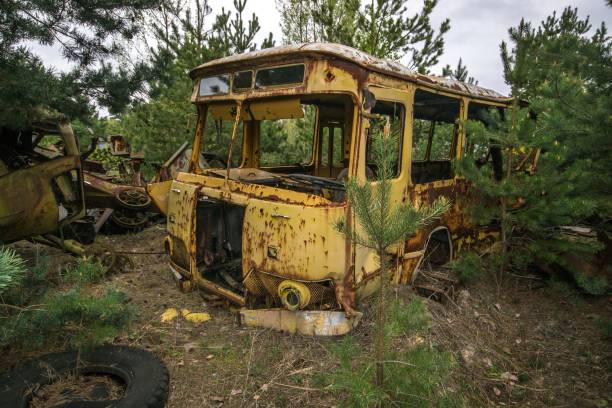 istock Abandoned rusty bus at the former Buryakovka in Pripyat. 867849244
