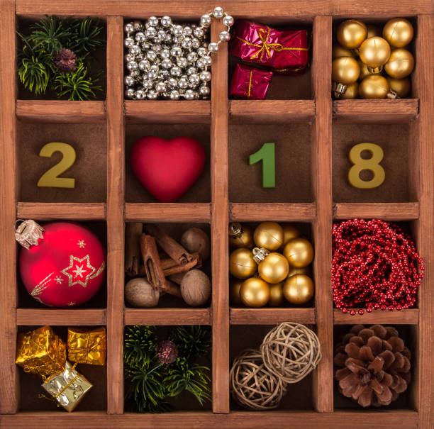 istock Box of various Christmas decorations. Eve 2018 867852308