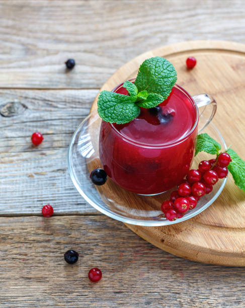 istock Cup with berry kissel and a sprig of mint. 867855310