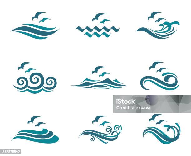Ocean Icon Set Stock Illustration - Download Image Now - Wave - Water, Sea, Water