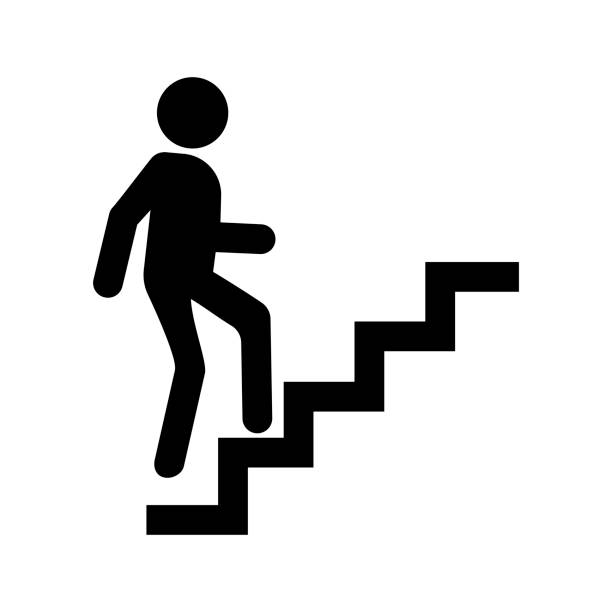 Career icon vector, man going up by stairs. Career icon vector, man going up by stairs. caution step stock illustrations