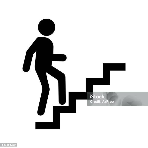 Career Icon Vector Man Going Up By Stairs Stock Illustration - Download Image Now - Staircase, Steps, Icon Symbol