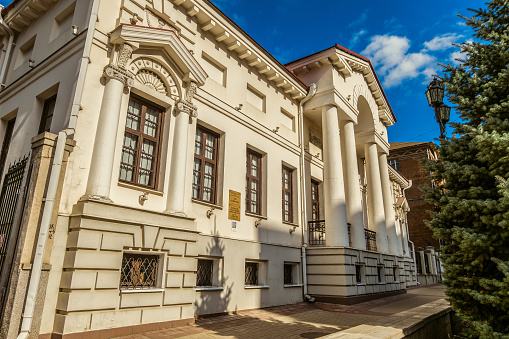 Belgorod, Russia - September 29, 2017: House of merchant Selivanov is an architectural monument of the era of classicism. Object of cultural heritage of the Russian Federation. 1782 year of construction. Now Belgorod State Literary Museum.
