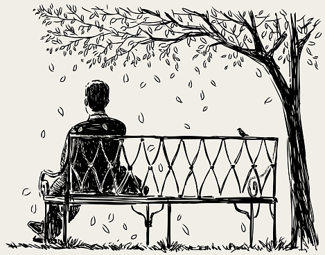 Vector drawing of a person resting in the park.