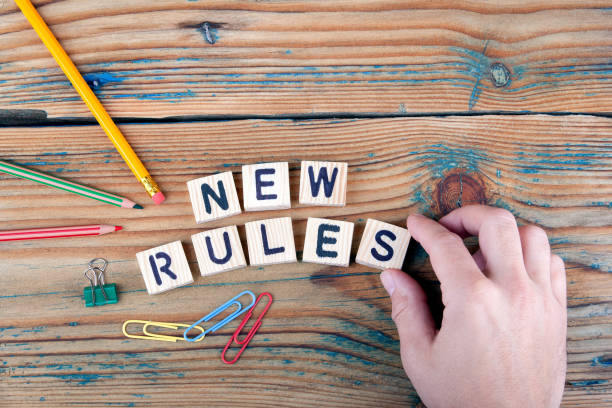 istock new rules. Wooden letters on the office desk 867893460