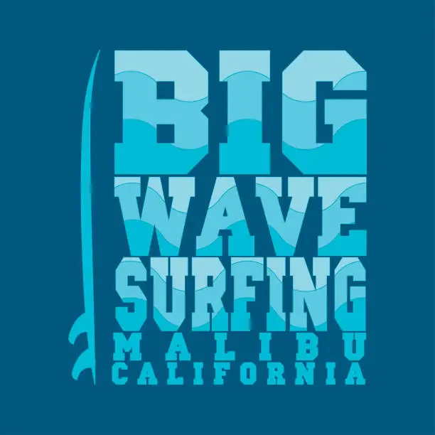 Vector illustration of surfing, Malibu, California, surfing T-shirt