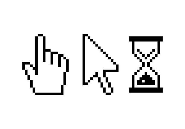 zestaw kursorów komputerowych pikseli - hand sign index finger human finger human thumb stock illustrations