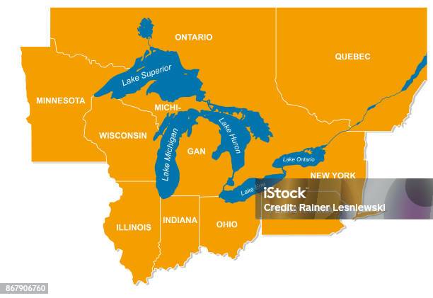 Graphic Of The North American Great Lakes And Their Neighboring Countries Stock Illustration - Download Image Now