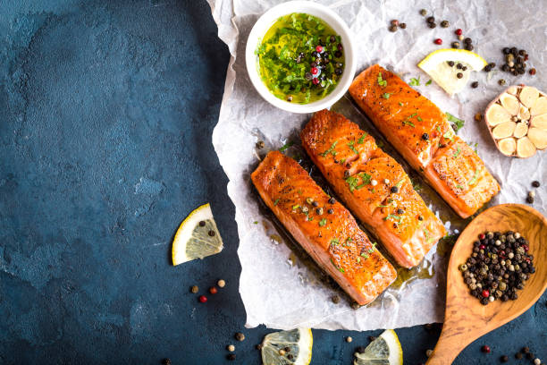 istock Delicious fried salmon fillet 867913170