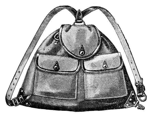 backpack illustration was published in 1895-1896 "Linderman catalog" scan by Ivan Burmistrov backpack illustrations stock illustrations
