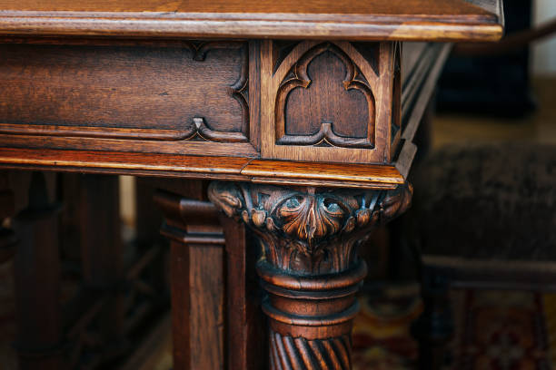 Part of antique wooden table stock photo