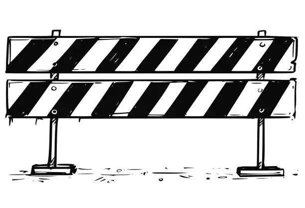 Vector illustration of Road Detour Closed Block Sign Drawing