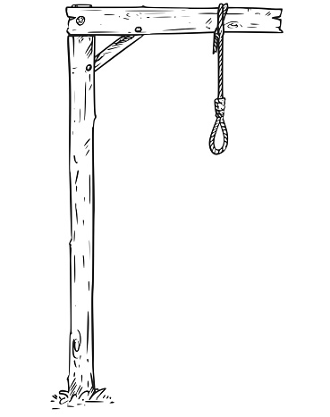 Cartoon vector drawing of hang knot noose gallows.