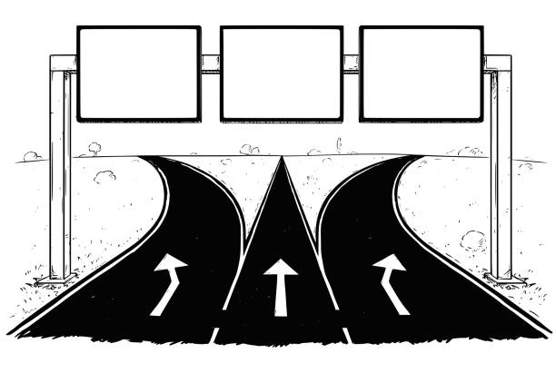 zeichnung von leer leer straßenschild auf autobahn - road street highway country road stock-grafiken, -clipart, -cartoons und -symbole