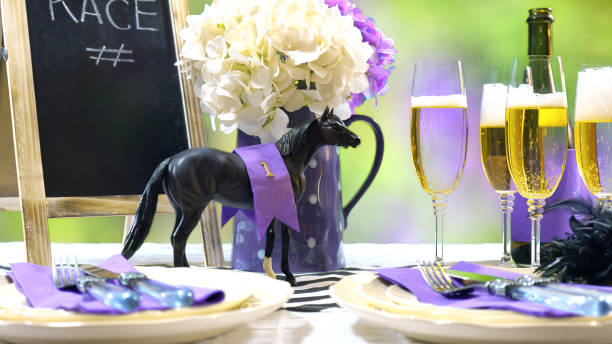 horse racing racing day luncheon table setting - ascot imagens e fotografias de stock