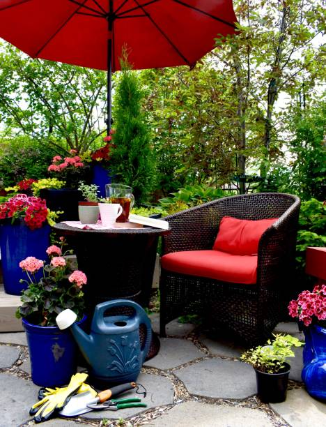 istock Sheltered seating on the garden patio 867933010