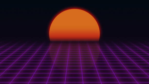 istock Retro Futuristic.Grid and sunset. 80s Retro Sci-fi background 867933400