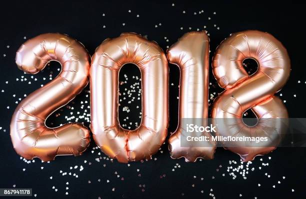 Happy 2018 Gold New Year Balloons Stock Photo - Download Image Now - 2018, Aerial View, Australia