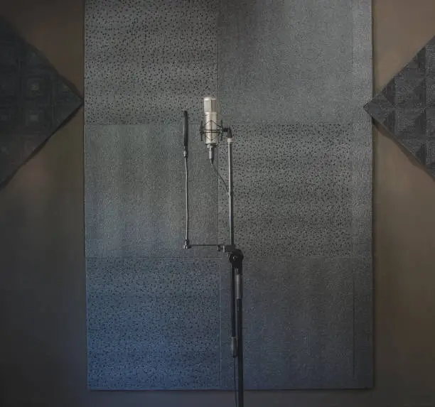 Photo of Speech pad Sound recording room and Mic condenser