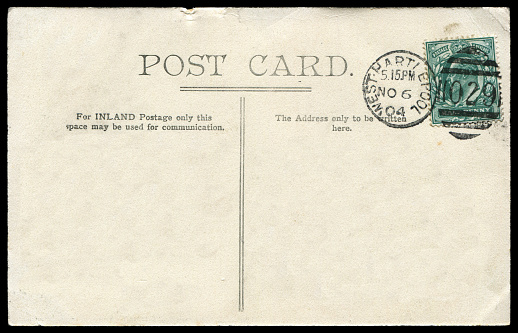 vintage postcard with blank content sent from West Hartlepool, Britain in 1904, a very good background for any usage of the British historic postcard communications.