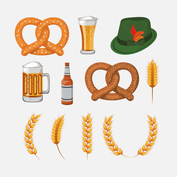 piwo precel kapelusz oktoberfest projekt - oktoberfest stock illustrations