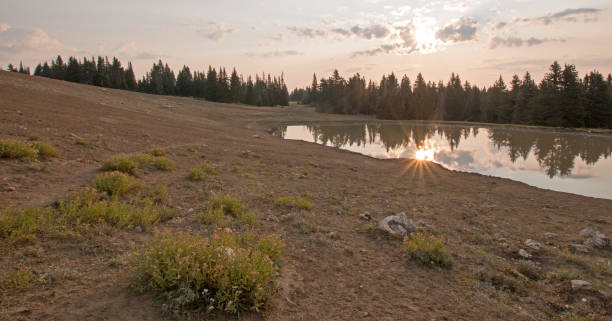 wschód słońca nad dzikim koniem otwór wody o świcie w pryor mountains wild horse range w montana stany zjednoczone - montana sunrise mountain mountain range zdjęcia i obrazy z banku zdjęć