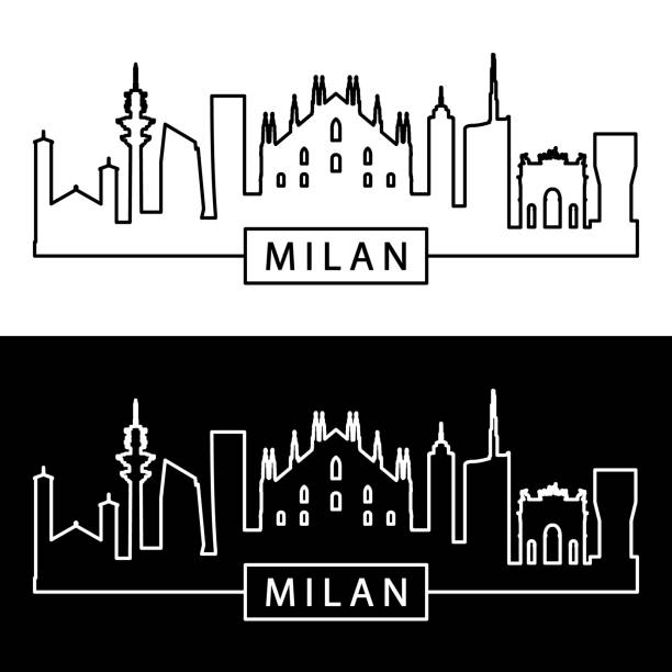 illustrazioni stock, clip art, cartoni animati e icone di tendenza di skyline di milano. stile lineare. file vettoriale modificabile. - milan italy town square italy cathedral