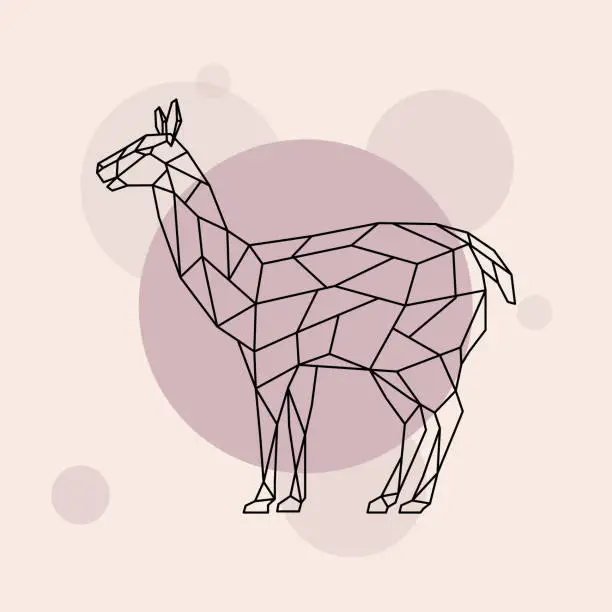 Vector illustration of Lama side view. Geometric style. Wild animal. Vector illustration.