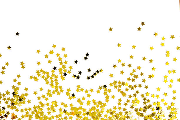 istock Group of gold star decoration isolated on white background object design on top view 867997464