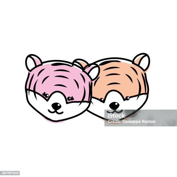 Cute Tiger Head Animal Couple Together Stock Illustration - Download Image  Now - Affectionate, Animal, Animal Body Part - iStock