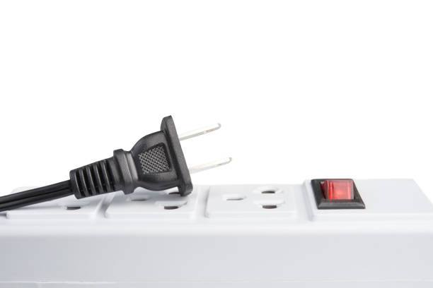 Plug on power supply electric switch outlet socket isolet on white background